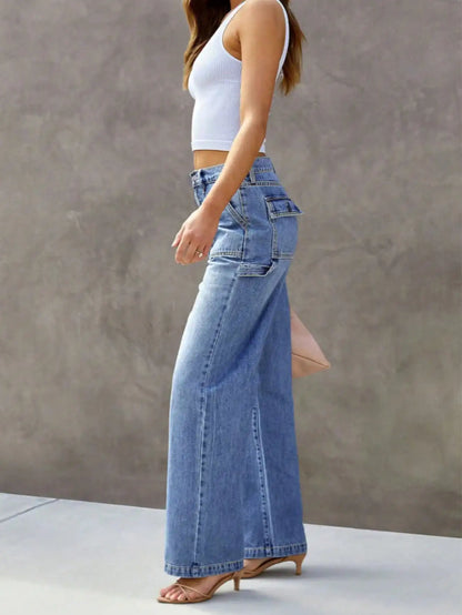 Women's Light Blue Wide Leg Straight-Leg Jeans - Stylish and Comfortable Denim Pants for Effortless Fashion