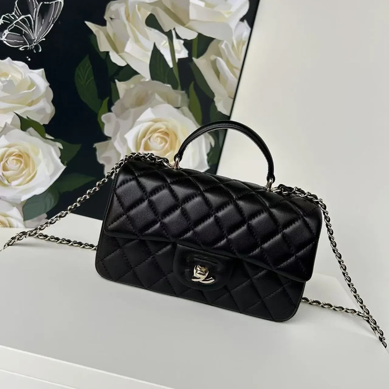 Channeled Bag Women designer makeup bag High Quality Sheepskin Diamond Lattice Handle Vanity Box Tote Bags Crossbody Shoulder Co