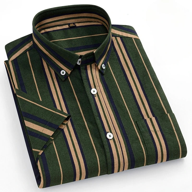 New in Shirt Plus Size 14XL Fashion Summer 100%Cotton Oxford Plaid Short Sleeve Shirt for Man Designer Office Elegant Clothes