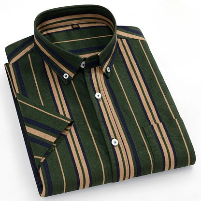 New in Shirt Plus Size 14XL Fashion Summer 100%Cotton Oxford Plaid Short Sleeve Shirt for Man Designer Office Elegant Clothes