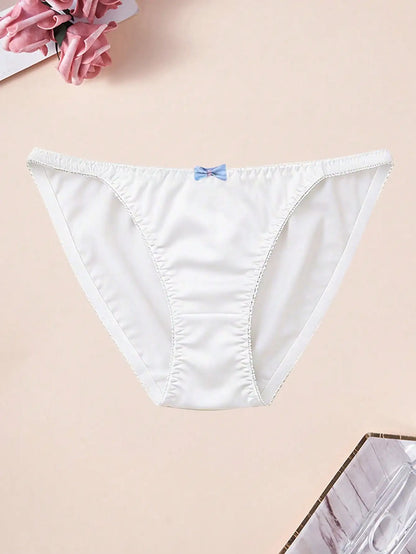 4pcs women's sweet bow low waist triangle underwear, soft and comfortable solid color women's daily bikini underwear,