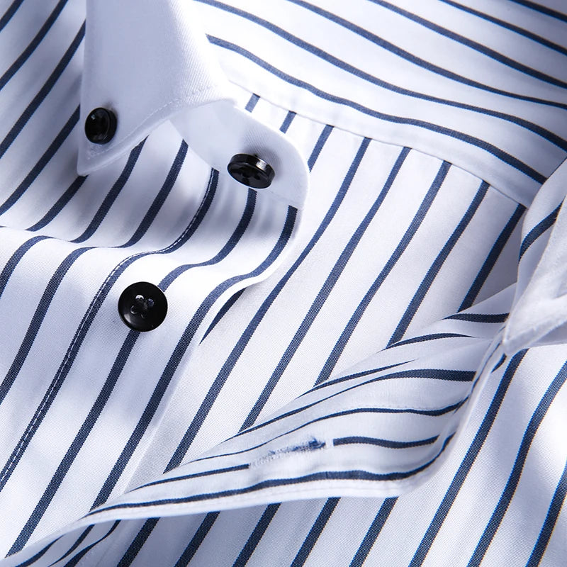 Men's pure cotton long sleeved shirt slim fit high-end light luxury 100 count striped heterochromatic collar wrinkle resistant