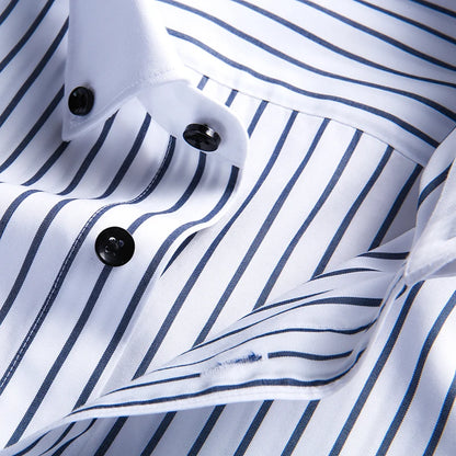 Men's pure cotton long sleeved shirt slim fit high-end light luxury 100 count striped heterochromatic collar wrinkle resistant