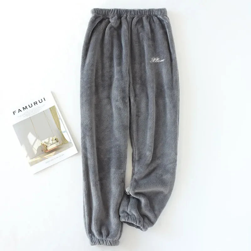 Couples' autumn and winter warm pants home pants ladies pajamas bottoms flannel thick coral fleece couple pants men
