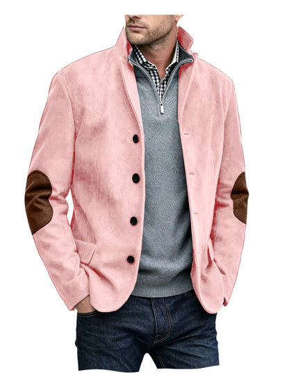 Vintage Men's Suede Blazer Notch Lapel Elbow Patches Slim Fit Jacket Business Casual Men Fashion Outerwear for Spring Autumn