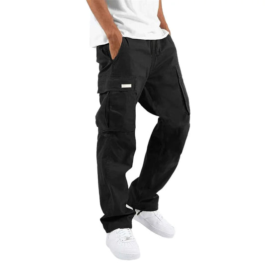 Spring Autumn Men Multi Pockets Cargo Pants Drawstring Loose Straight pants Workwear Trousers Streetwear Casual Long Pants