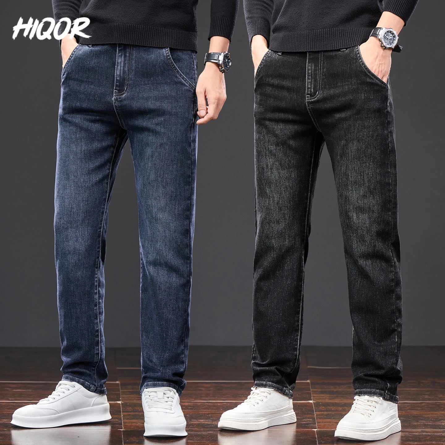 HIQOR New In Korean Men's Casual Long Jeans Classic Man Straight Denim Wide-leg Pants Solid Baggy Trousers Fashion Business Jean