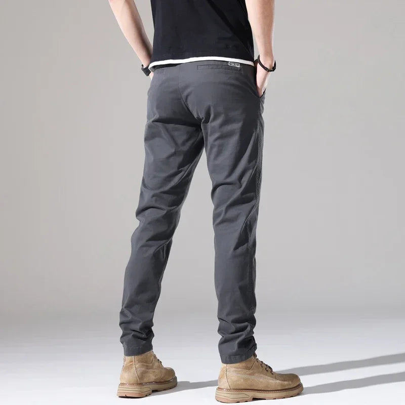 2024 New Men's Cotton Slim Casual Pants Korean Style Stretch Straight Fashionable Solid Color Versatile Casual Trousers Male