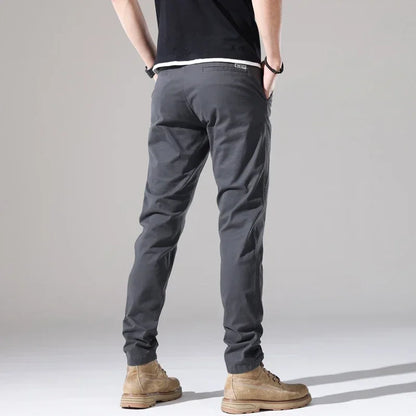 2024 New Men's Cotton Slim Casual Pants Korean Style Stretch Straight Fashionable Solid Color Versatile Casual Trousers Male