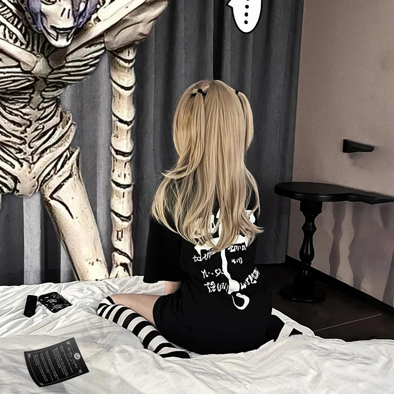 Anime  Cosplay Costume Adult Women T-shirt Knee Over Striped Socks Y2k Casual Top Halloween Outfits