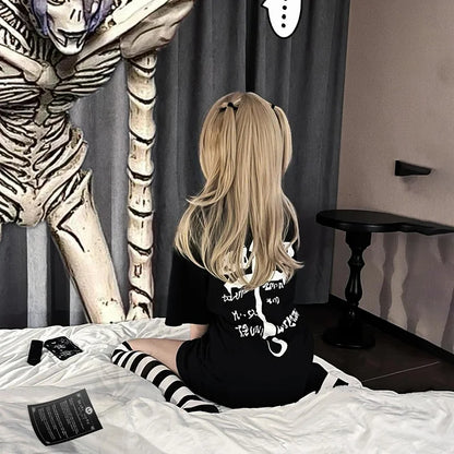 Anime  Cosplay Costume Adult Women T-shirt Knee Over Striped Socks Y2k Casual Top Halloween Outfits