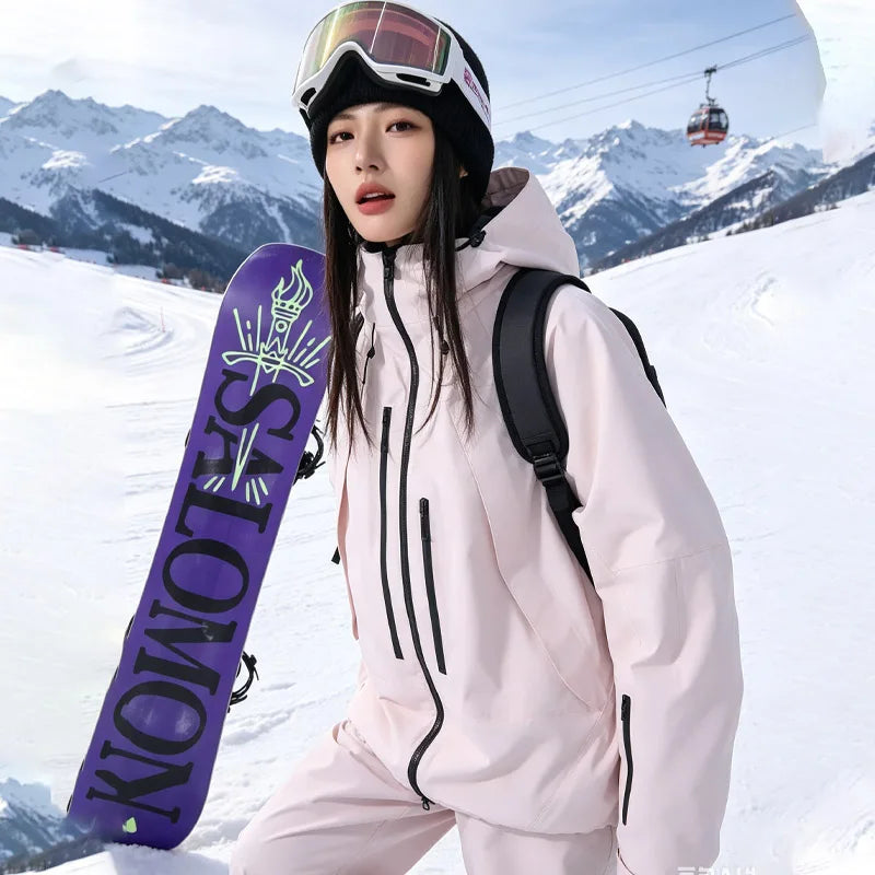 2026 New Women Skiing Jackets Loose Zipper Hooded Windproof Breathable Waterproof Ski Tops Outdoor Men Sports Snowboarding Coats