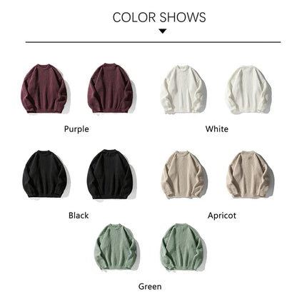 TFETTERS Brand Black Knitwear for Men Baggy 2026 Winter New Polyester Japan Sweaters Male Retro O Neck Classics Couples Clothing