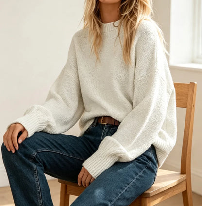 Women's Sweater Solid Color Oversized Crewneck Long Sleeve Fuzzy Knit Casual Chunky Warm Soft Fall Pullover Loose Sweaters Top Outfits