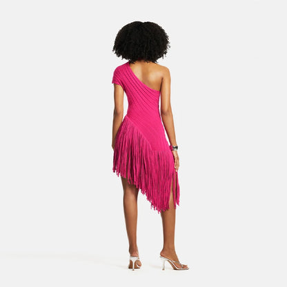 Women Sexy Slim Knitted Splice Tassel Skirt Elegant Solid Hollow Out Party Dresses Chic Lady New Trend Date Club Casual Clothes