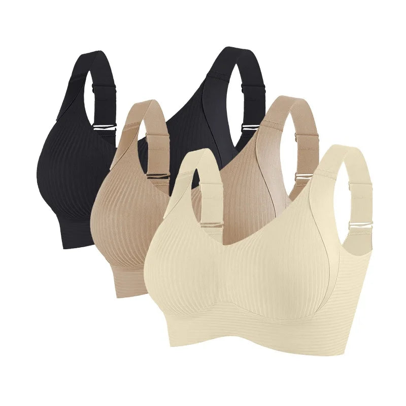 3Pcs/Set Women's Push-Up Bra Non-wire Lift Bra Seamless Underwear V-Neck Ribbed Bralette Plus Size Sexy Lingerie M-4XL Intimates