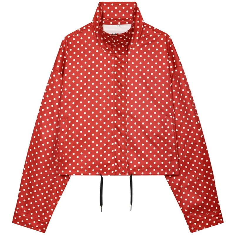 HXAO Polka Dot Bomber Jacket Women's Jackets Demi-Season Oversized Long Sleeve Top Outerwear Aviator Plus Size Zip Up Crop Coats