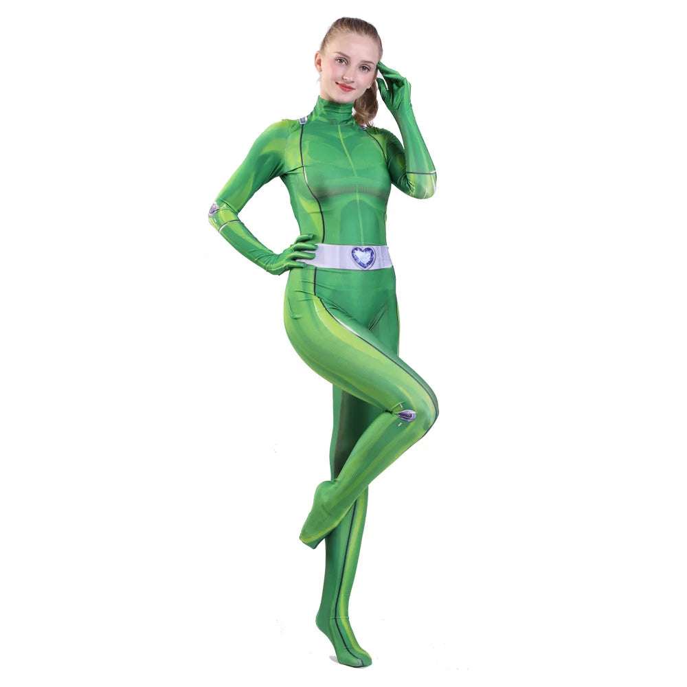Totally Spies Cosplay Costume for Women Adults 3D Printed Clover Ewing Zentai Bodysuit Halloween Alexandra Cosplay Jumpsuit