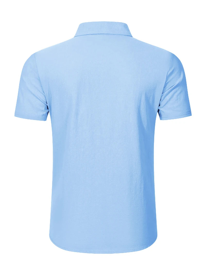 2026 Men's Short Sleeve Linen Blend Shirt Solid Color Loose Casual Tops royal pop swatch devocional café com deus pai Style