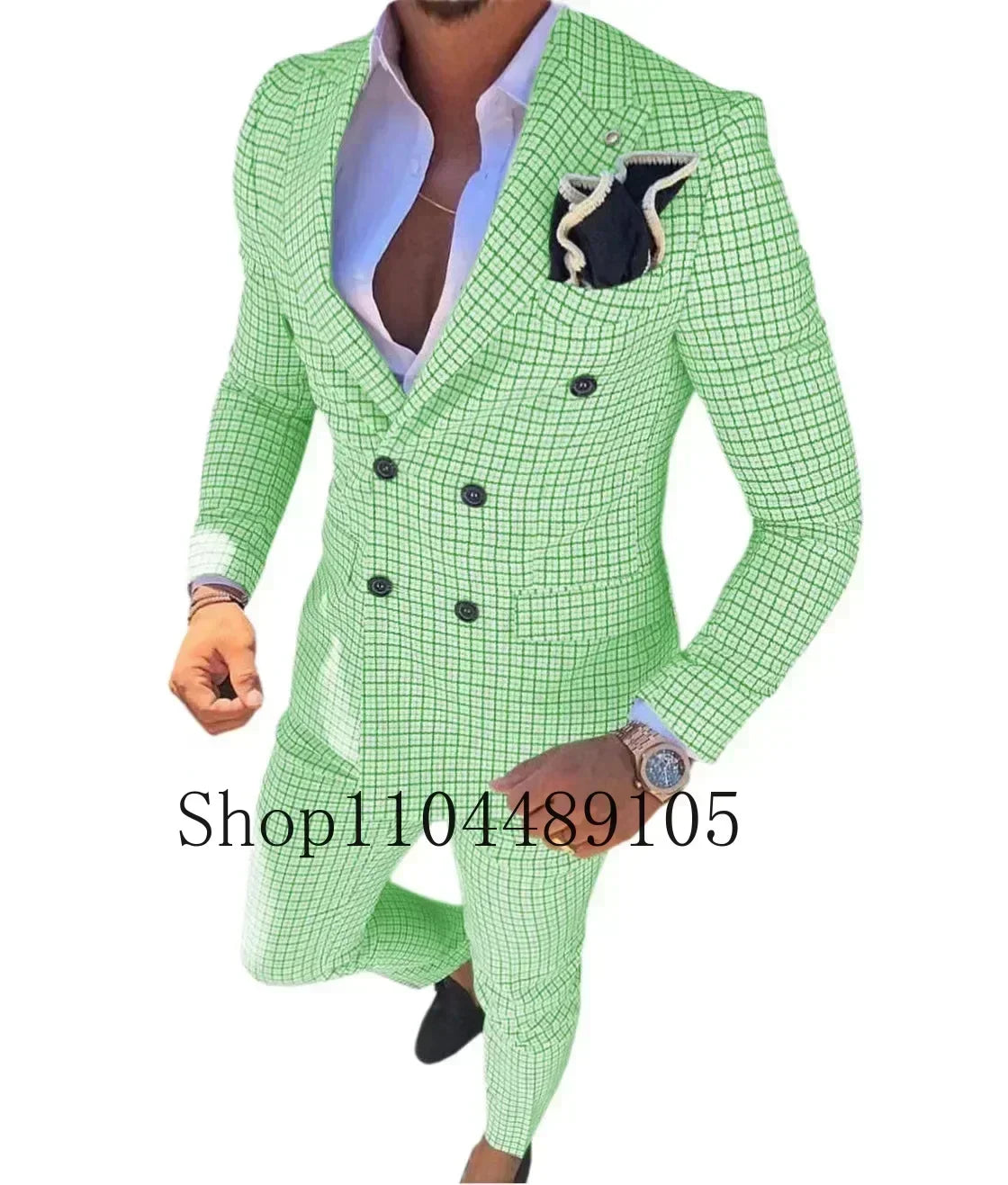 Plaid Suit Elegant Man Suit Dress for Men Regular Suit with Vintage Notch Lapel  Stage Costume Evening Party Summer Beach