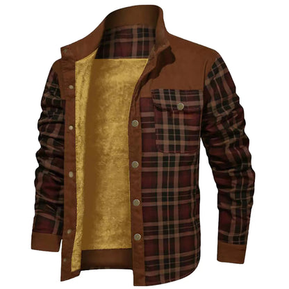 Men's Winter Wool Lined Flannel Plaid Shirt Jacket With Button Hooded Long Sleeved Jacket Men Sweaters Coats