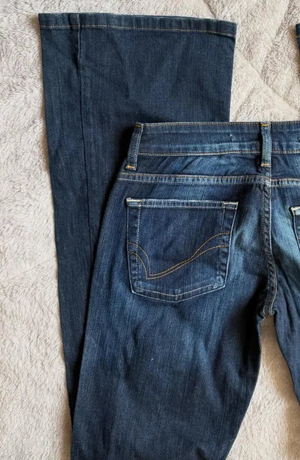 Women Retro Pants Basic Slim Fit Deep Blue Bootcut Jeans Casual Low Waist
