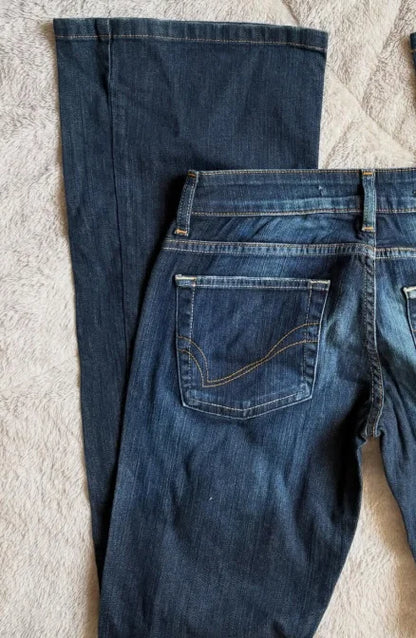 Women Retro Pants Basic Slim Fit Deep Blue Bootcut Jeans Casual Low Waist