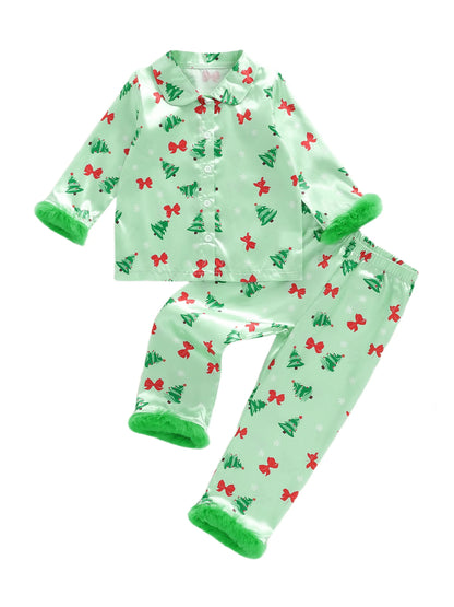Boys 2Pcs Christmas Pajamas Long Sleeve Reindeer Print Shirt Pants Set Kids Sleepwear Loungewear Holiday Outfit