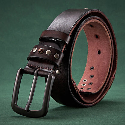 3.8CM Real Cowskin Genuine Leather Belt Retro Skull Punk Rivet Belt For Man Cowboy Male Designer Exclusive Strap For Jeans