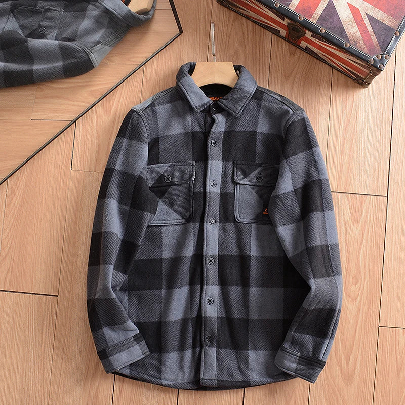 Americans Style Men's Winter Sherpa Fleece Lined Flannel Shirt Jacket Workwear Warm Button Up Plaid Shirt Jacket Male Clothing