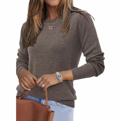 Women's Fashionable Wool Blend Sweater, Long-Sleeved with a Round Neck,