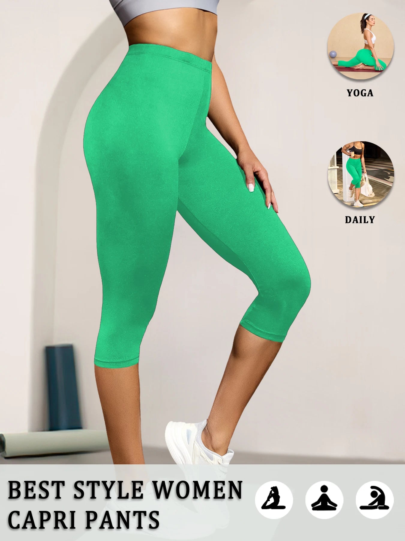 Women's Super Soft Capri Pants High Stretchy Breathable Pants No See Through Workout Running Yoga Athletic Pants Gym Leggings