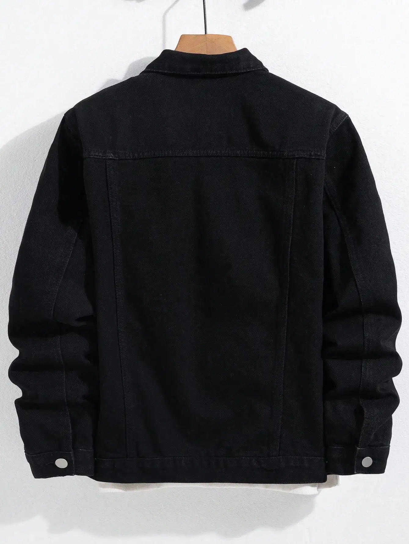 Men's spring-autumn denim jacket. Black minimalist coat. Daily casual. Stylish and trendy style.