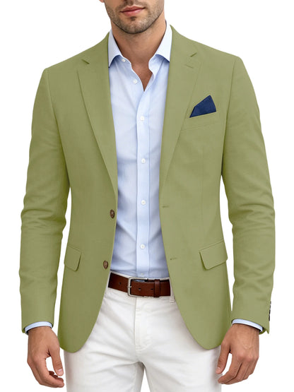 Men's Linen Blend Blazer Notched Lapel Two Button Breathable Suit Jacket For Business Casual Wedding Daily Wear