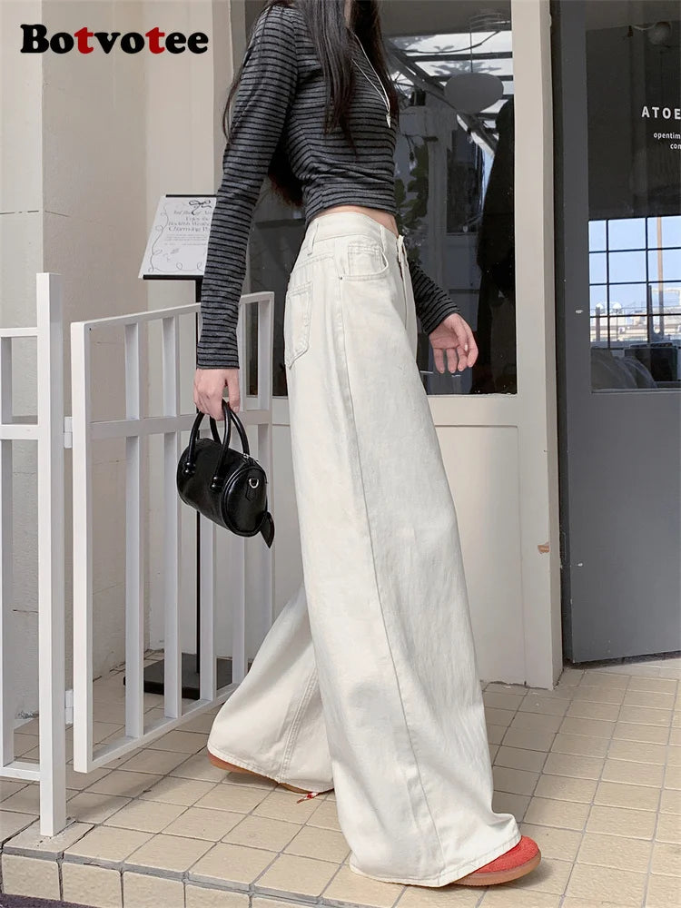 Botvotee Milk White Baggy Jeans Women Spring Summer 2025 New Korean Fashion Causal Y2k Loose Oversized High Waisted Jeans
