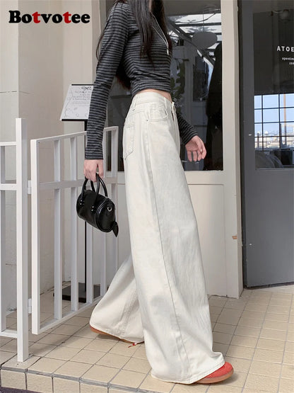 Botvotee Milk White Baggy Jeans Women Spring Summer 2025 New Korean Fashion Causal Y2k Loose Oversized High Waisted Jeans
