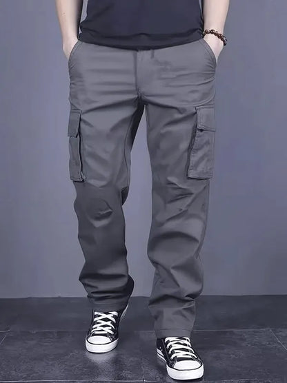 Men's casual multi pocket work pants with loose fit and drawstring waistband suitable for hikingfishingand outdoor exploration
