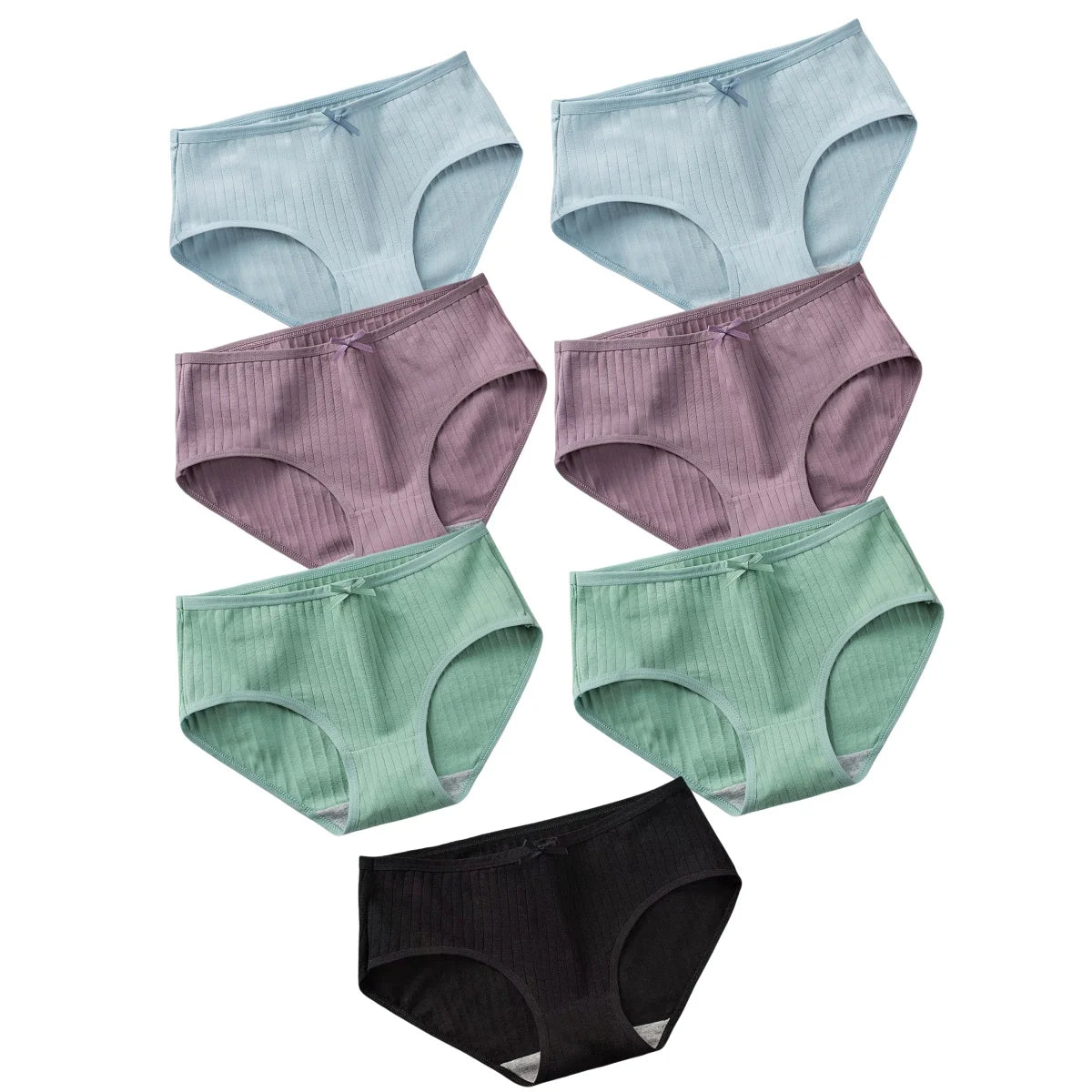 7Pcs/Set Women Cotton Ribbed Panties Mid-Rise Briefs with Bow Detail Comfort Breathable Underwear Sexy Lingerie Intimates M-XL