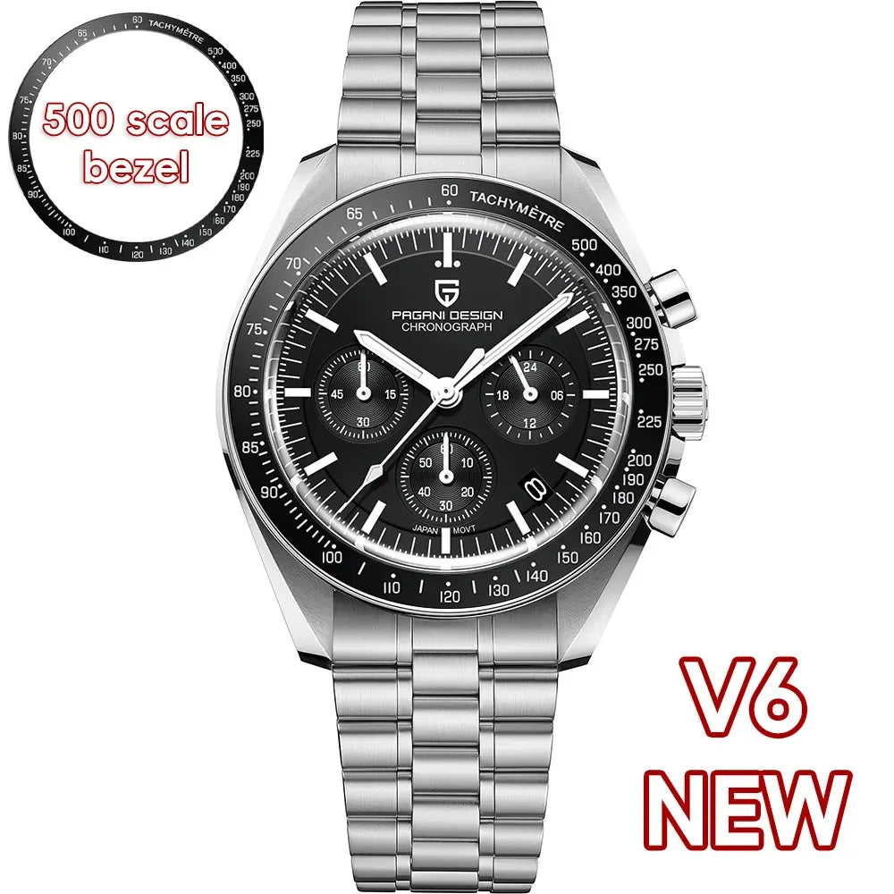 PAGANI DESIGN New Retro Red Watch Luxury Quartz Watches For Men Stainless steel Luminous AR Sapphire crystal Chronograph Man