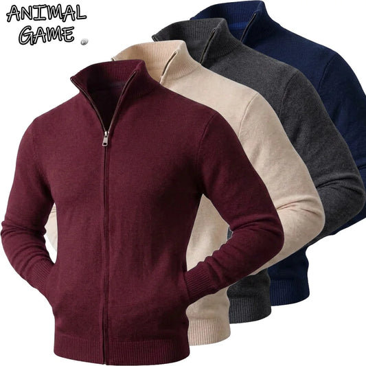 Autumn Men's Casual Stand Collar Cardigan Sweater Zip Knitted Jacket Winter Warm Jumper Coat Outwear Long Sleeve Streetwear Top