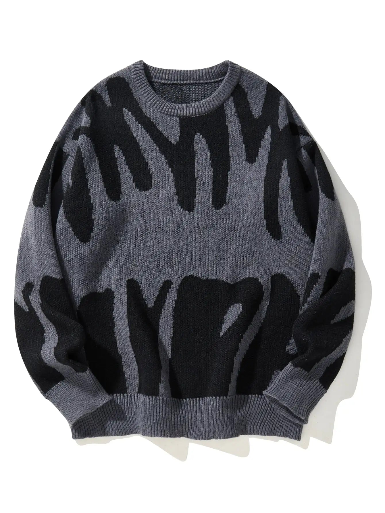 New Trendy Autumn and Winter Irregular Jacquard Pattern Pullover Sweater Casual Round Neck Color-Blocking Knit Men's Pullover