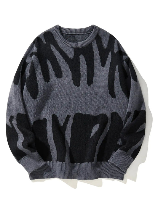New Trendy Autumn and Winter Irregular Jacquard Pattern Pullover Sweater Casual Round Neck Color-Blocking Knit Men's Pullover
