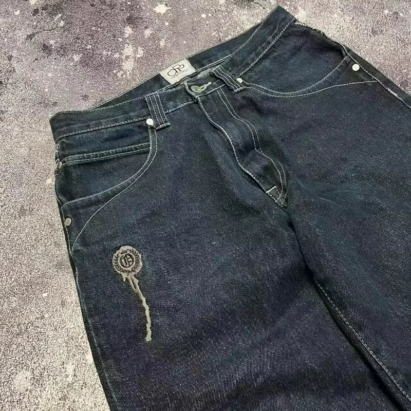 Street Fashion Trend Skull Embroidered Jeans Women Straight Wide-leg Pants Couple Casual Jeans