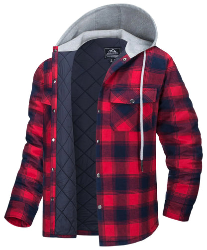 MAGCOMSEN Men's Hooded Flannel Jacket Cotton Autumn Winter Warm Coat Long Sleeve Plaid Shirt