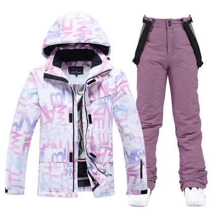 Fashion, Waterproof Snow Suit Sets for Women, Snowboarding Clothing, Ski Costumes, Winter Wear, Jacket Strap Pant for Girl's