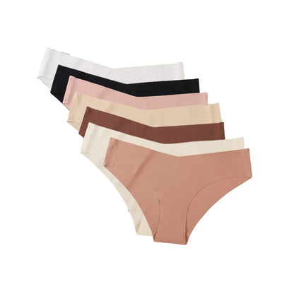 7Pcs/Set Women's V-Waist Panties Seamless Low-Waist Bikin Briefs Ladies Sexy Lingerie Ice Silk No Show Invisible Underwear XS-XL