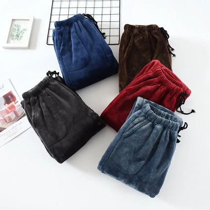 Autumn and Winter Thickened Flannel Pajama Bottoms Pants Men's Thickened Coral Fleece Loose Large Size Warm Homewear Pants