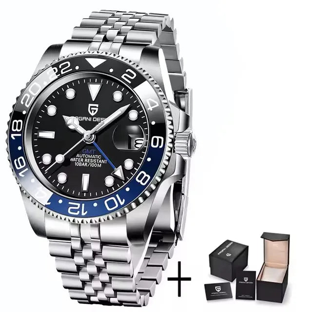 PAGANI DESIGN 40MM Men Mechanical Wristwatch Stainless Steel GMT Watch Top Brand Sapphire Glass Waterproof Automatic Watches Men