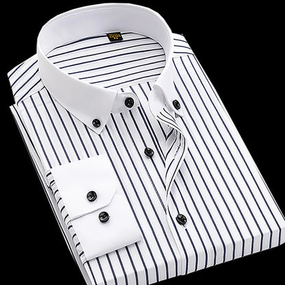 Men's pure cotton long sleeved shirt slim fit high-end light luxury 100 count striped heterochromatic collar wrinkle resistant