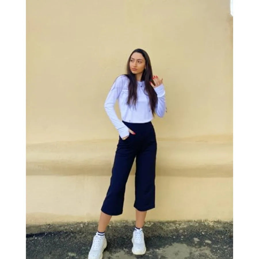 Capri Pants for Women Wide Leg Yoga Cropped Pants with Pockets Loose Casual Summer Pant